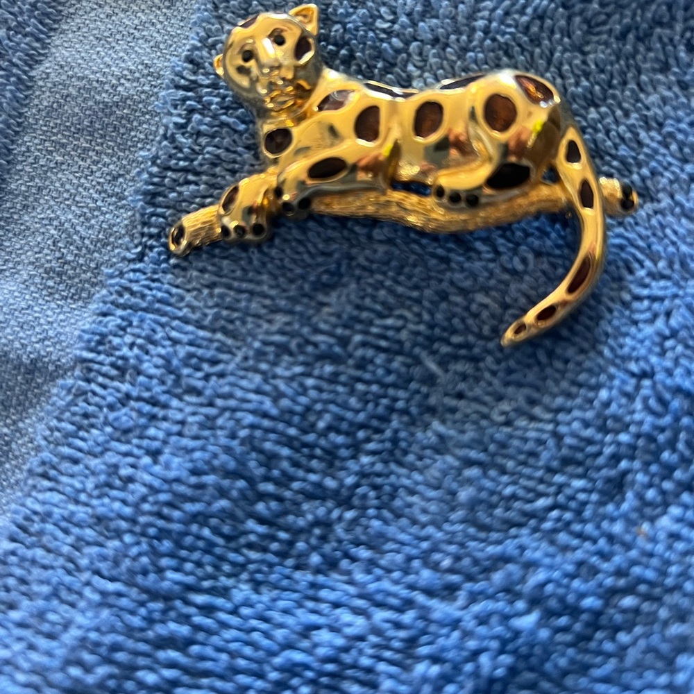 Gold Leopard Brooch with Brown Spots
